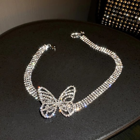 Rhinestone Butterfly Choker Necklace - Picture 3 of 4